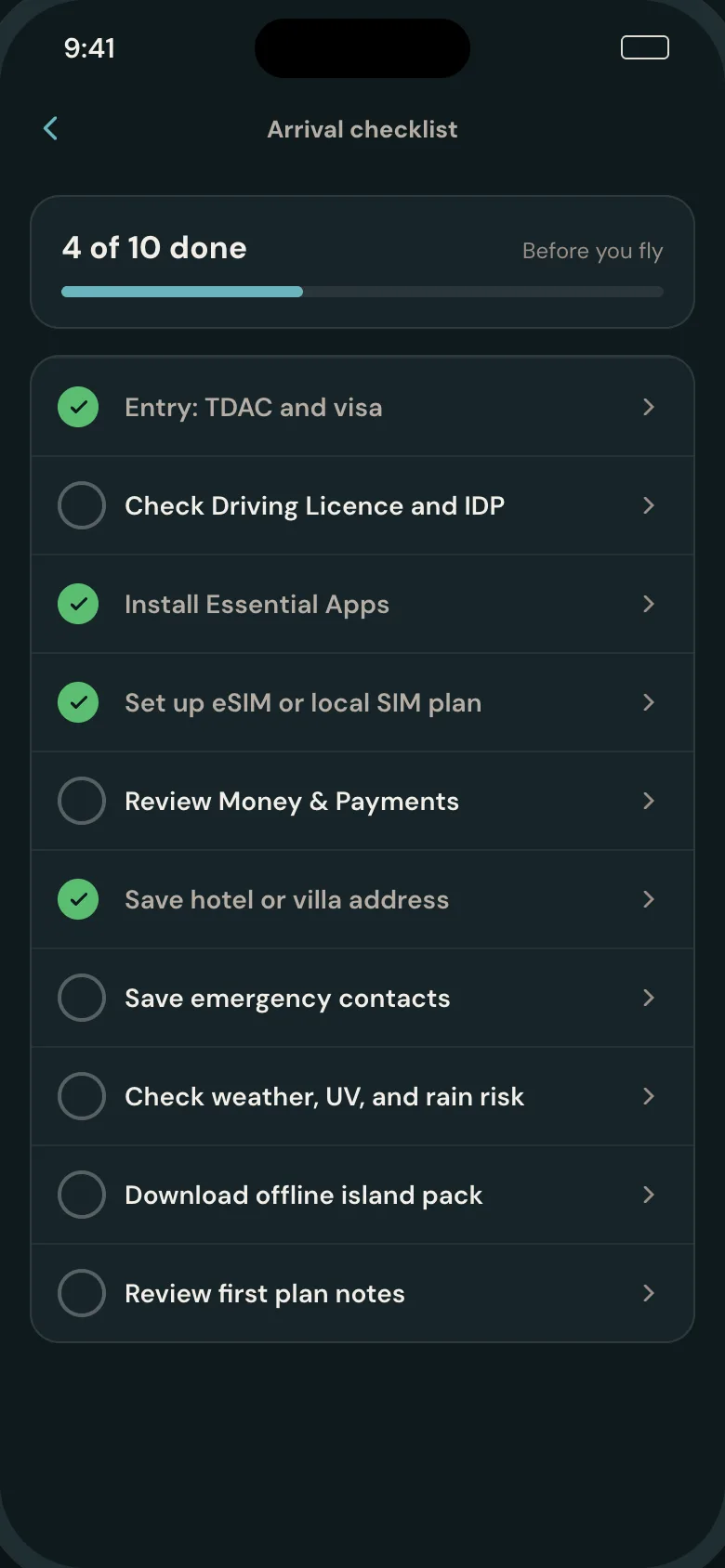 Arrival Checklist, 4 of 10